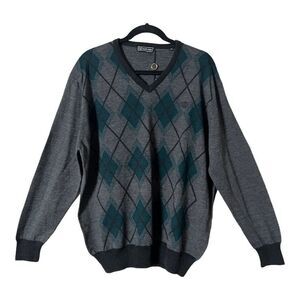 Sabri Ozel Men’s Long Sleeve Wool Blend Gray Black Green Argyle Sweater Size 2XL